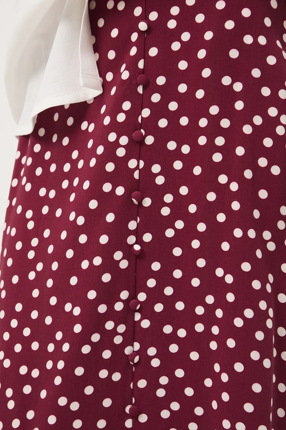 Spódnica damska midi z wiskozy wzorzysta bordowy RW25-SDD030