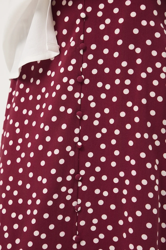 Spódnica damska midi z wiskozy wzorzysta bordowy RW25-SDD030