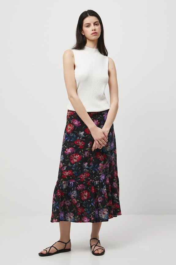 Sukňa vzorované z viskózy midi RW25-SDD030 čierna RW25