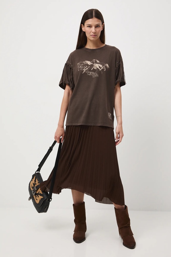 Spódnica damska midi plisowana RW25-SDD405 brązowy RW25