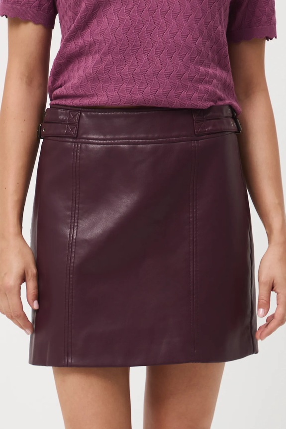 Spódnica damska mini z imitacji skóry bordowy RW25-SDD503