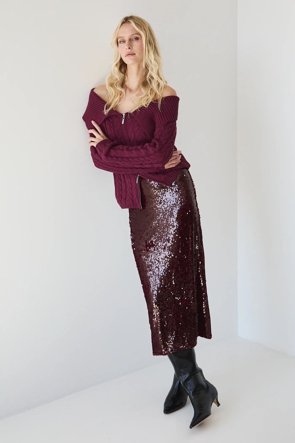 Sukňa midi s flitrami RW25-SDD704 burgundské RW25