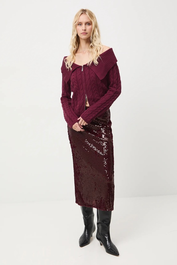 Oblečenie Sukňa midi s flitrami RW25-SDD704 burgundské
