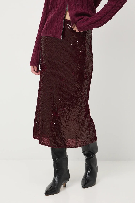 Sukňa midi s flitrami RW25-SDD704 burgundské