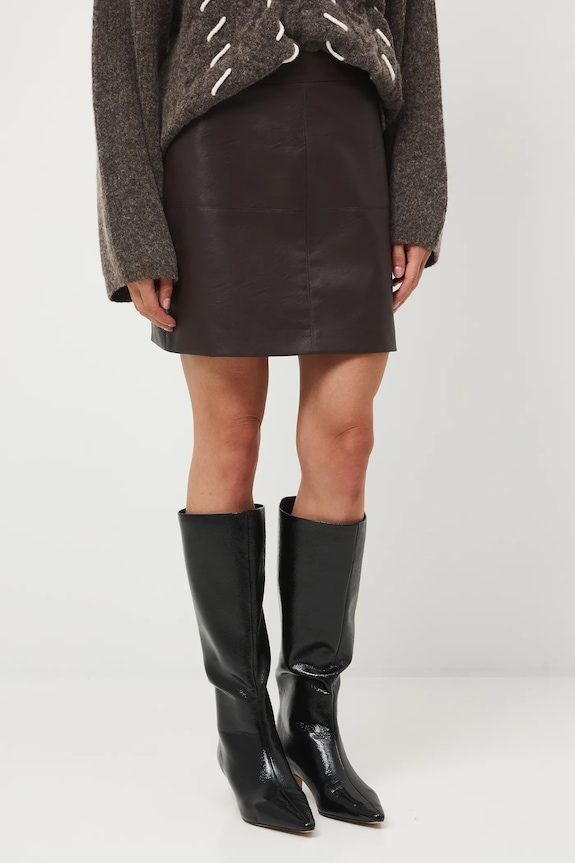 Spódnica damska mini z imitacji skóry RW25-SDD800 brązowy RW25