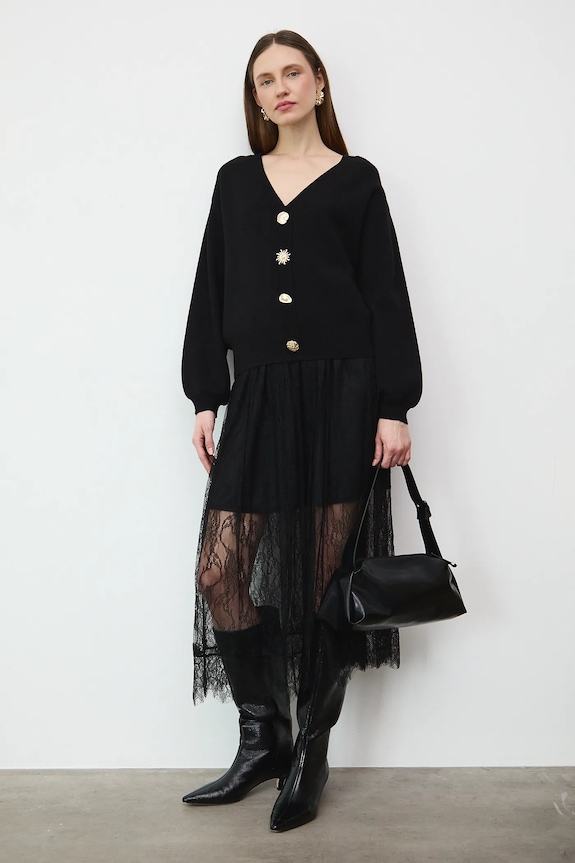 Spódnica damska maxi koronkowa RW25-SDDB04 czarny RW25