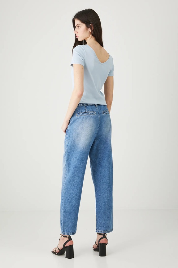 Odzież Jeansy bawełniane damskie slouchy z efektem sprania RW25-SJD103 niebieski