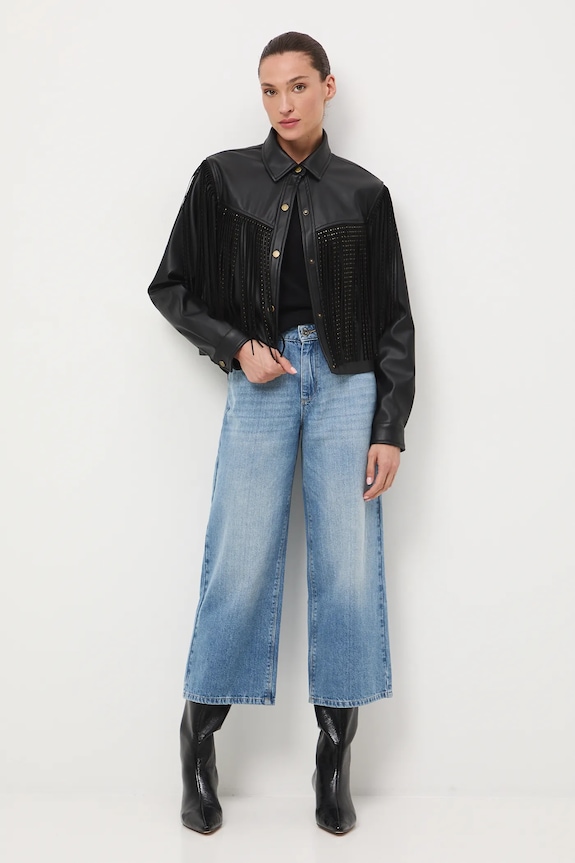 Jeansy bawełniane damskie wide leg z efektem sprania niebieski RW25-SJD401