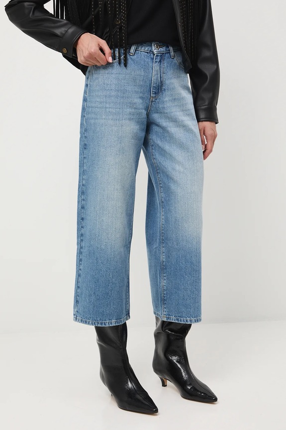 Odzież Jeansy bawełniane damskie wide leg z efektem sprania RW25-SJD401 niebieski