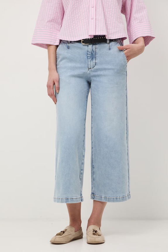 Jeansy damskie wide leg z efektem sprania niebieski RW25-SJD408