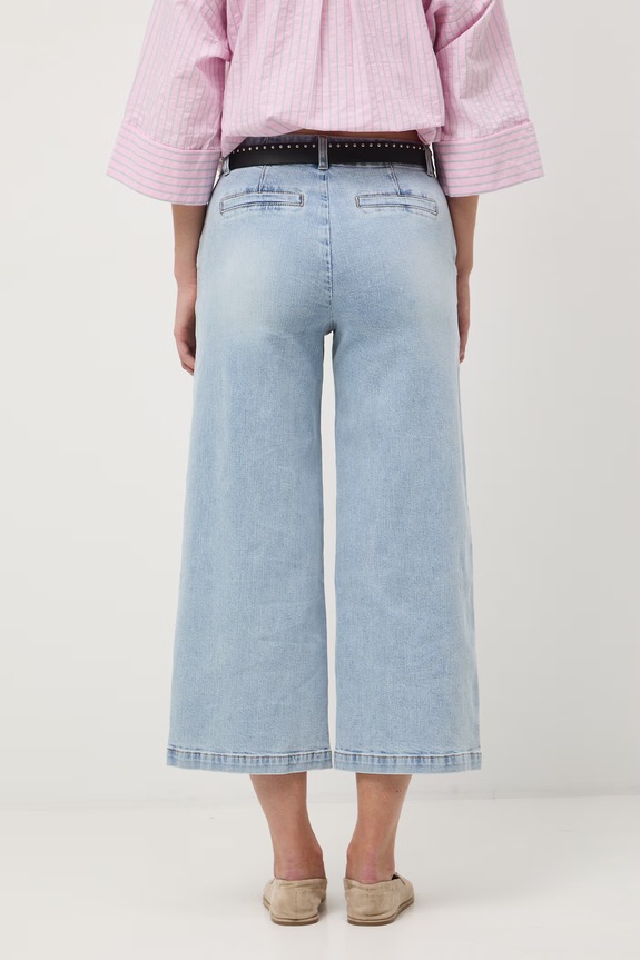 Odzież Jeansy damskie wide leg z efektem sprania RW25-SJD408 niebieski