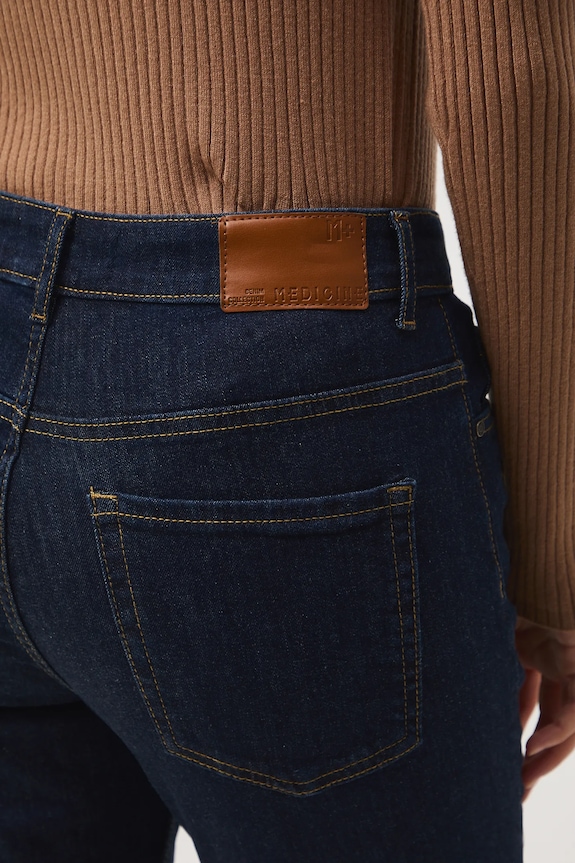 Jeansy damskie slim gładkie granatowy RW25-SJD500