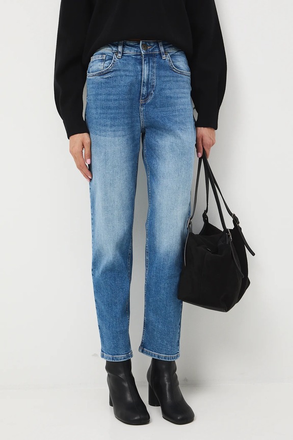 Jeansy damskie mom fit z efektem sprania RW25-SJD606 niebieski RW25