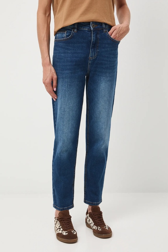 Jeansy damskie mom fit z efektem sprania RW25-SJD606 granatowy RW25