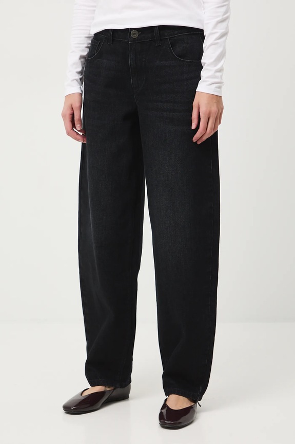 Jeansy bawełniane damskie slouchy z efektem sprania RW25-SJD707 czarny RW25