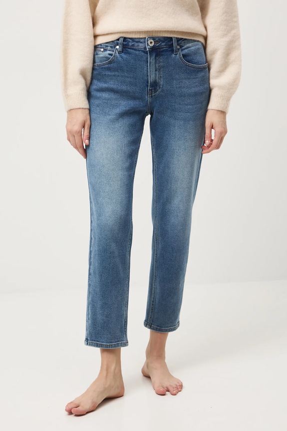 Jeansy damskie boyfriend z efektem sprania RW25-SJD710 niebieski RW25