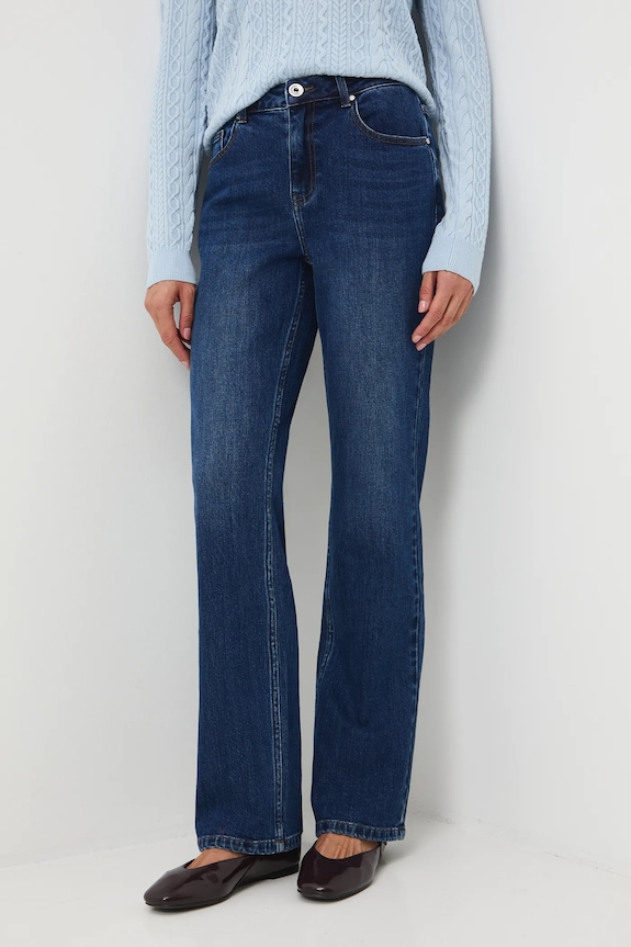 Jeansy damskie straight z efektem sprania niebieski RW25-SJD801