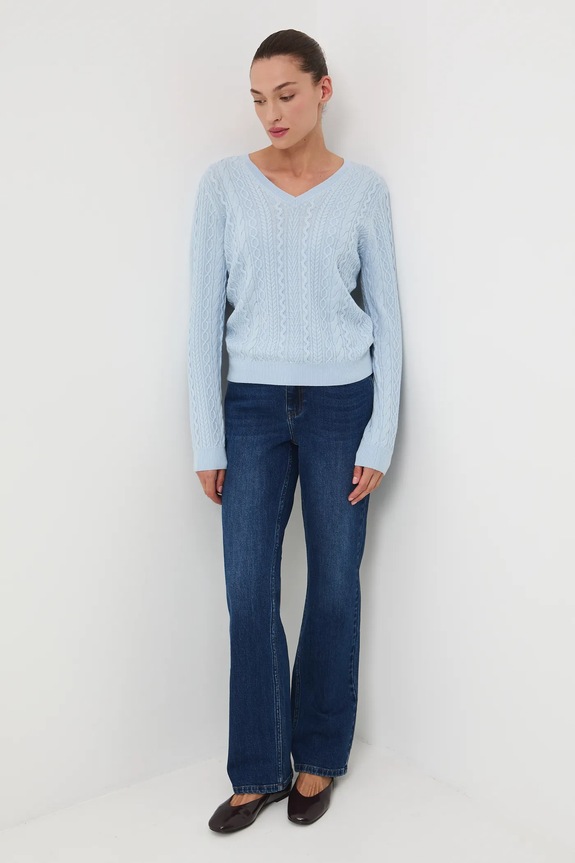 Jeansy damskie straight z efektem sprania RW25-SJD801 niebieski RW25