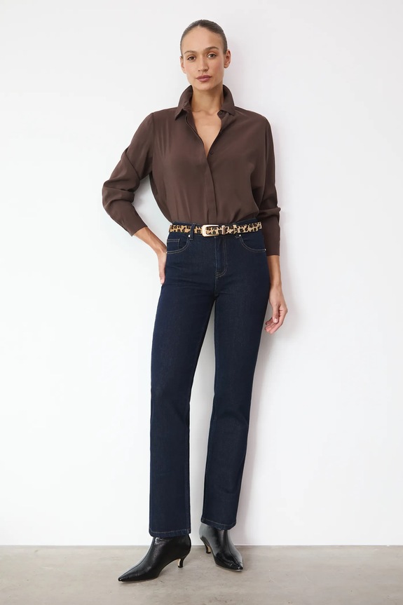 Jeansy damskie straight gładkie granatowy RW25-SJD801