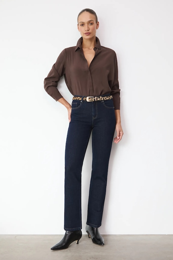 Jeansy damskie straight gładkie granatowy RW25-SJD801