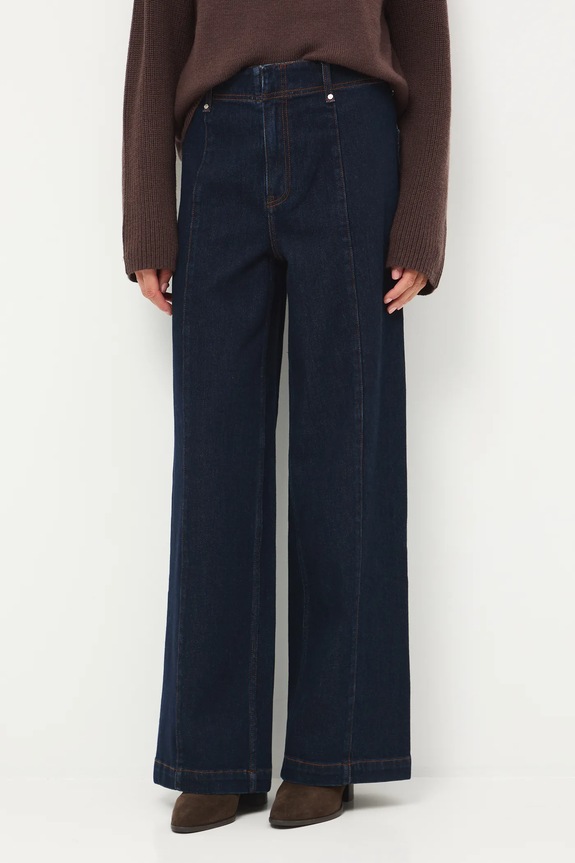 Jeansy damskie wide leg z przeszyciami granatowy RW25-SJD803