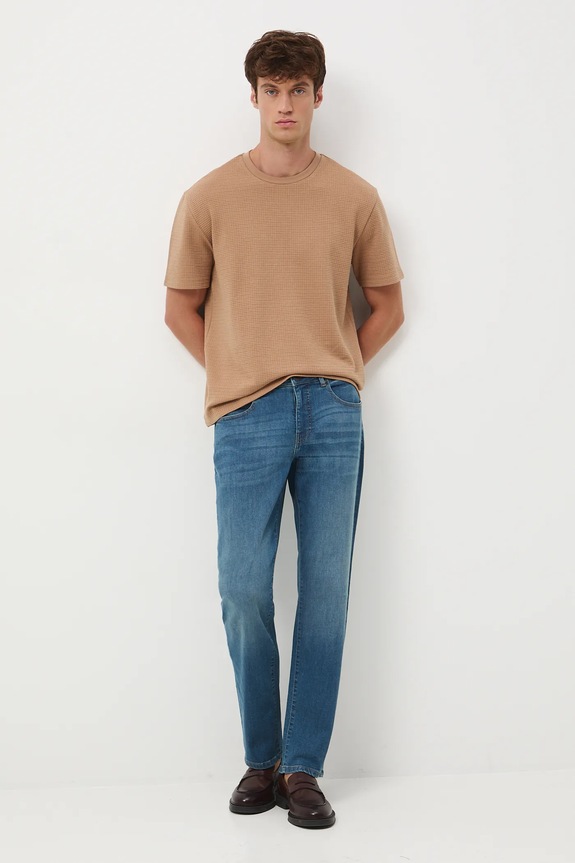 Jeansy męskie regular z efektem sprania niebieski RW25-SJM070