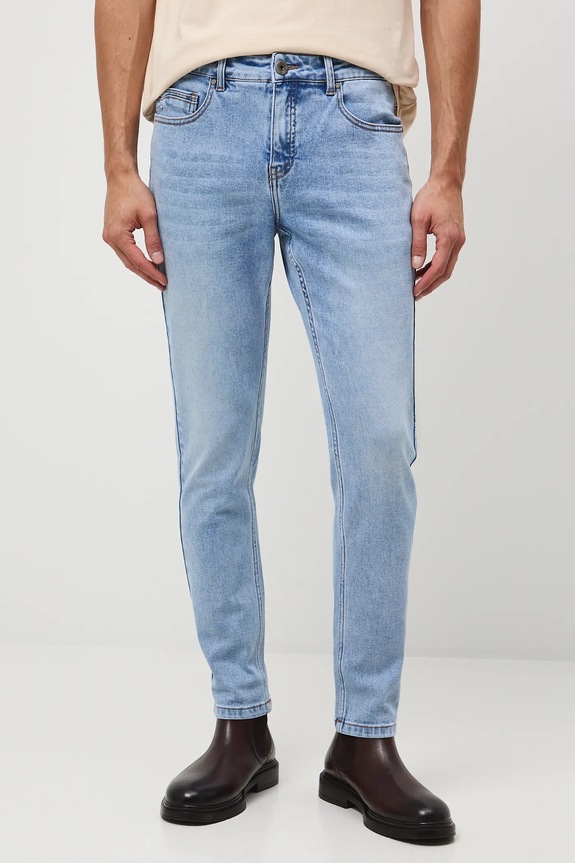 Jeansy męskie slim z efektem sprania niebieski RW25-SJM305