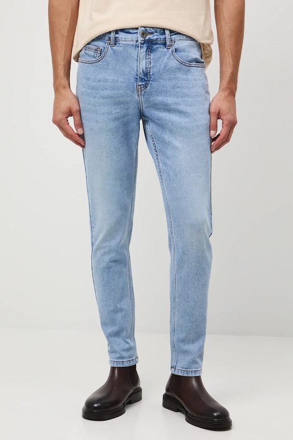 Jeansy męskie slim z efektem sprania niebieski RW25-SJM305