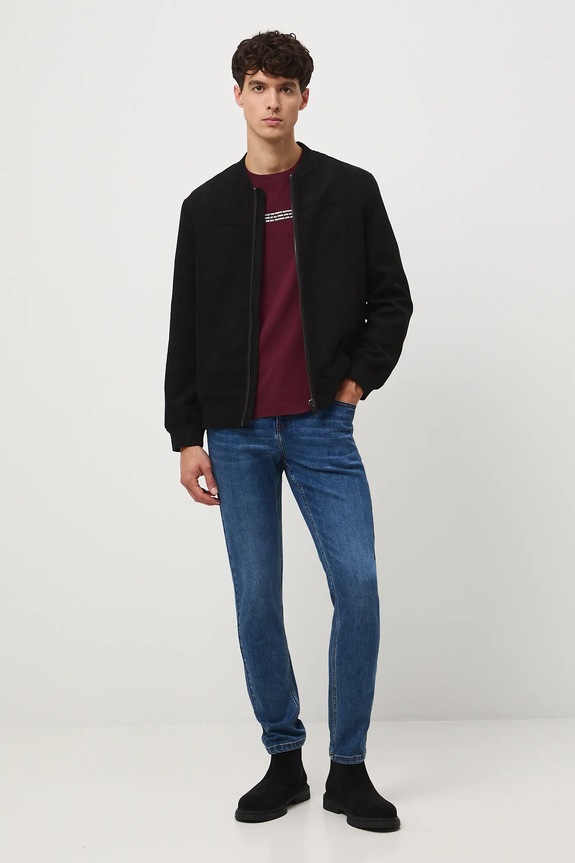 Jeansy męskie slim z efektem sprania granatowy RW25-SJM305