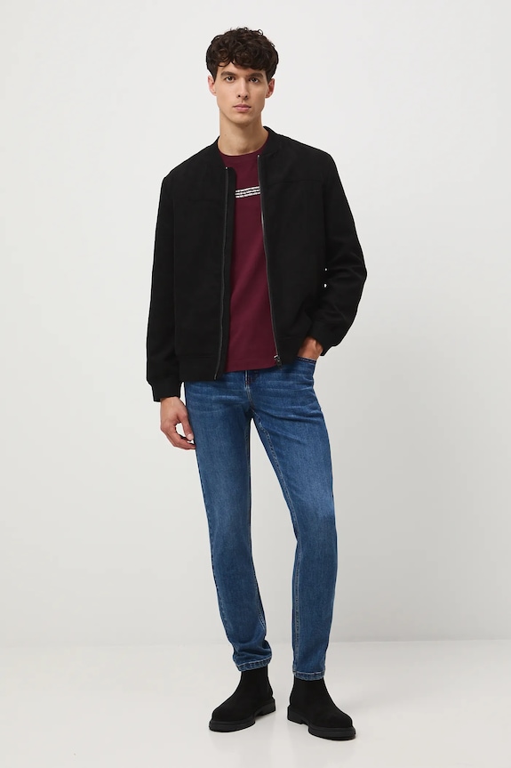 Jeansy męskie slim z efektem sprania granatowy RW25-SJM305