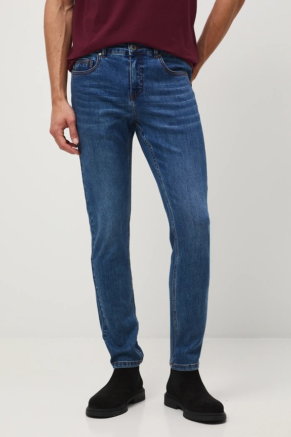 Jeansy męskie slim z efektem sprania RW25-SJM305 granatowy RW25