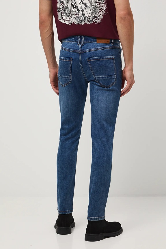 Odzież Jeansy męskie slim z efektem sprania RW25-SJM305 granatowy