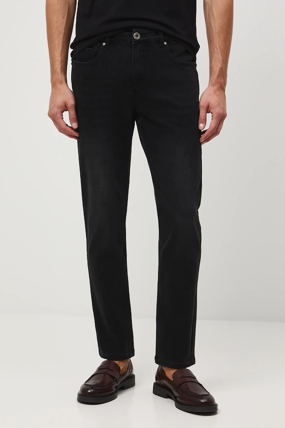 Jeansy męskie slim z efektem sprania czarny RW25-SJM305