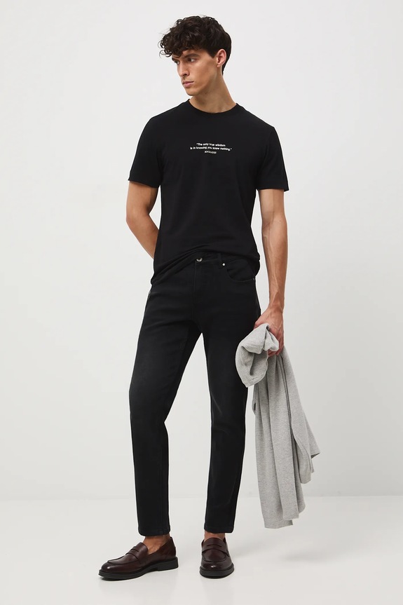 Jeansy męskie slim z efektem sprania RW25-SJM305 czarny RW25