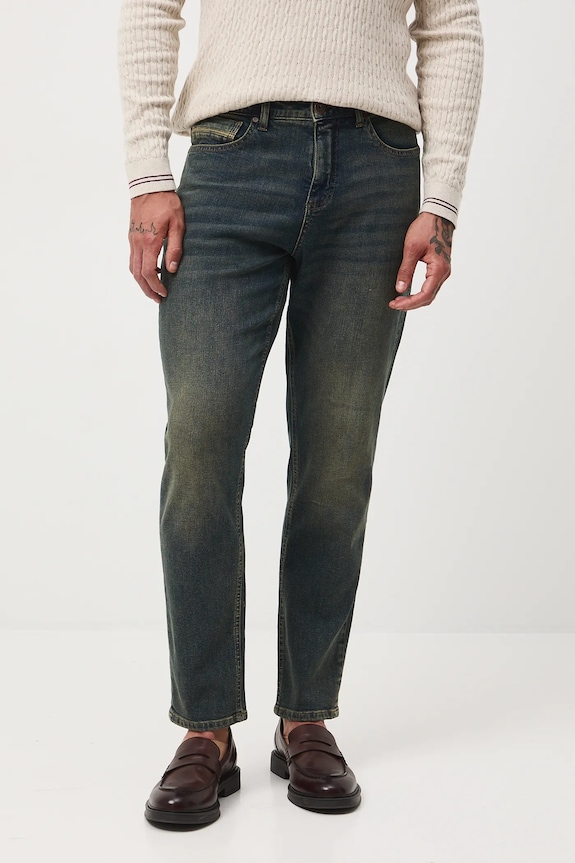 Jeansy męskie tapered z efektem sprania granatowy RW25-SJM405