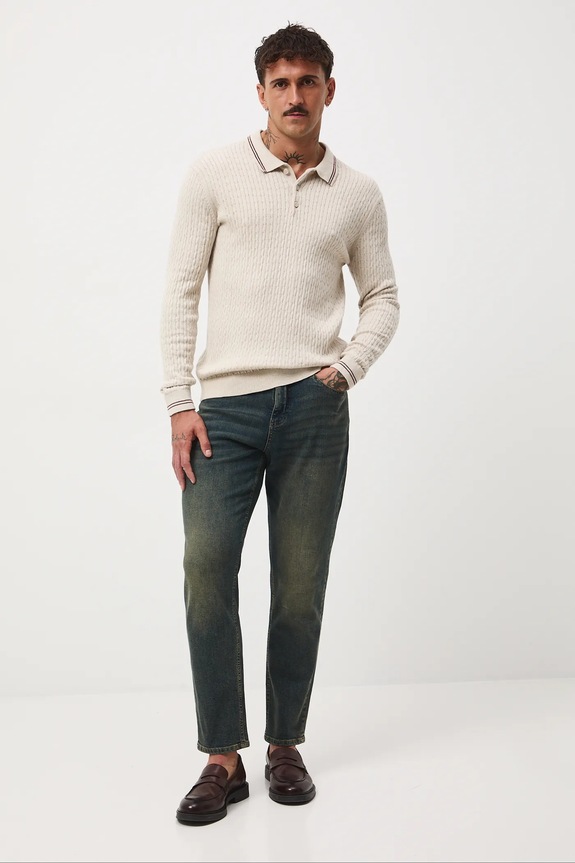 Jeansy męskie tapered z efektem sprania RW25-SJM405 granatowy RW25