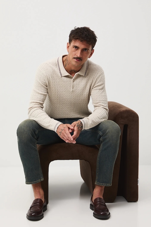 Jeansy męskie tapered z efektem sprania granatowy RW25-SJM405