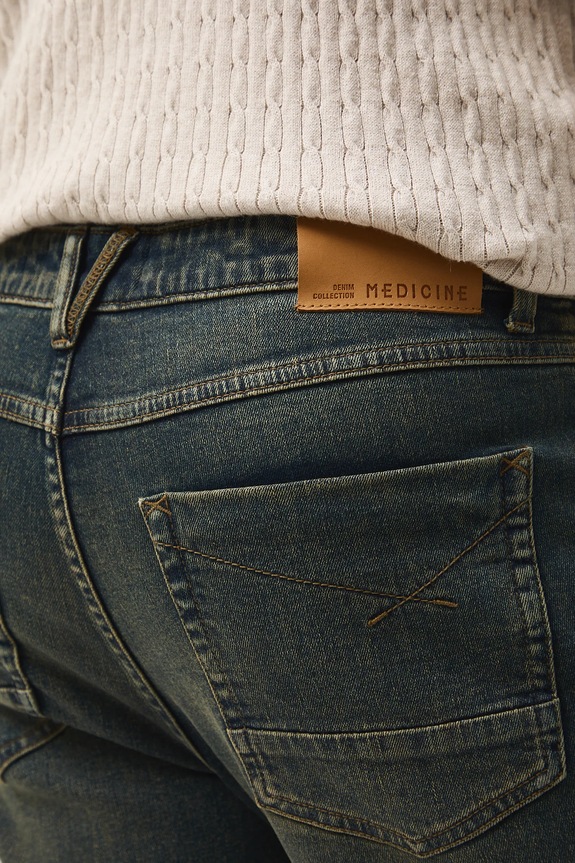 Jeansy męskie tapered z efektem sprania RW25-SJM405 granatowy
