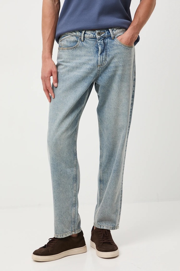 Jeansy bawełniane męskie loose z efektem sprania RW25-SJM604 niebieski RW25