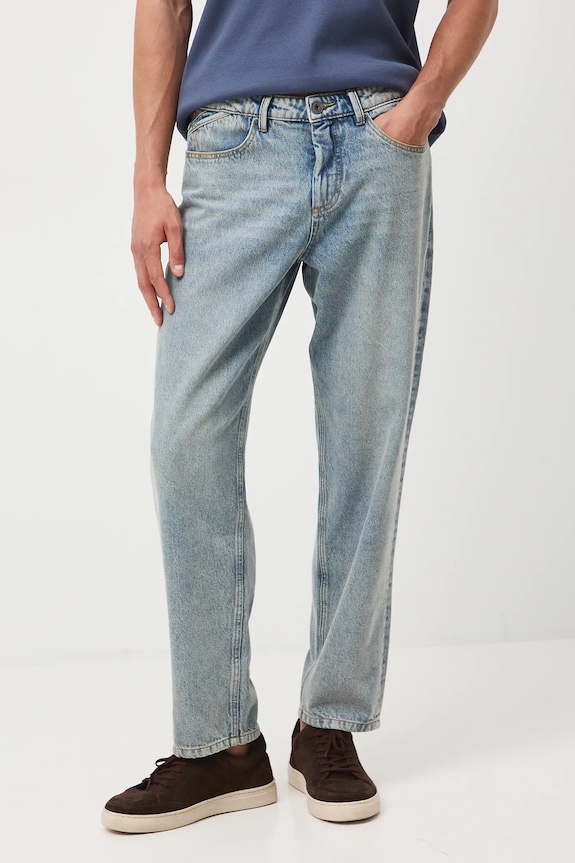 Jeansy bawełniane męskie loose z efektem sprania RW25-SJM604 niebieski RW25