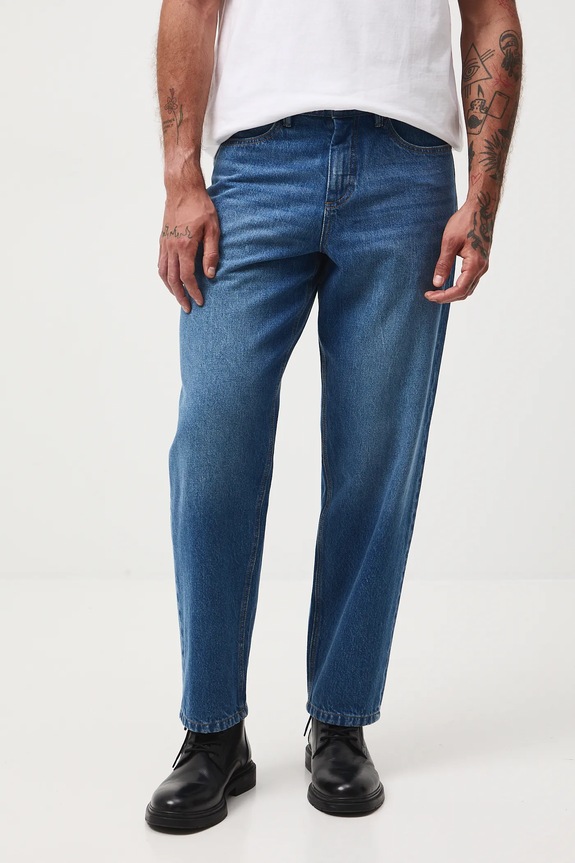 Jeansy bawełniane męskie loose z efektem sprania niebieski RW25-SJM604