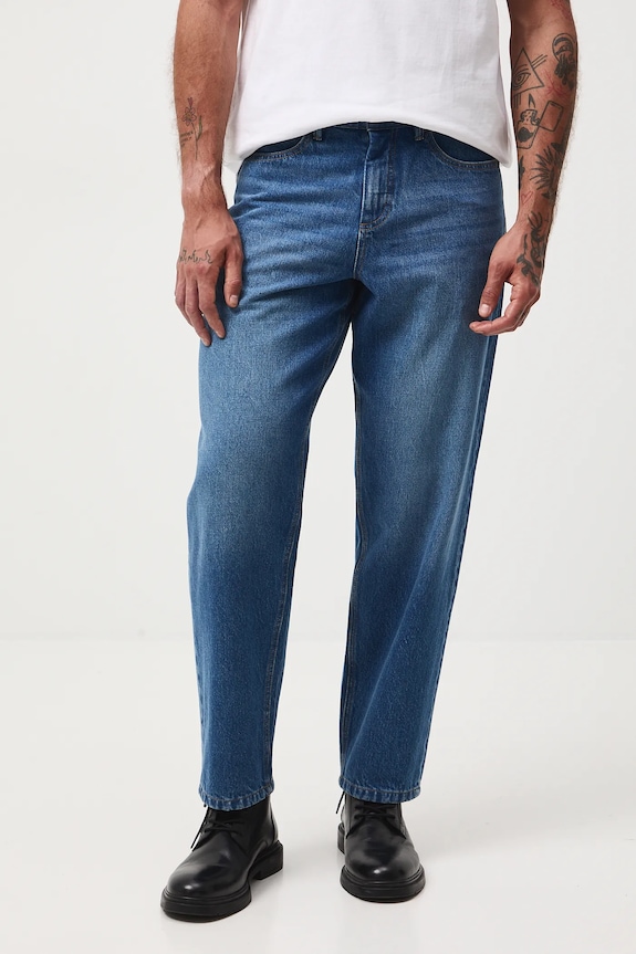 Jeansy bawełniane męskie loose z efektem sprania niebieski RW25-SJM604