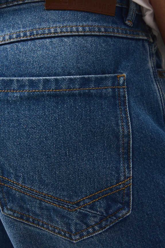 Jeansy bawełniane męskie loose z efektem sprania niebieski RW25-SJM604