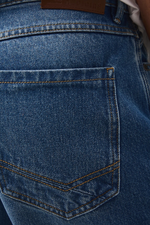 Jeansy bawełniane męskie loose z efektem sprania niebieski RW25-SJM604