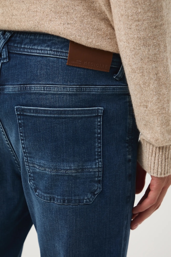 Jeansy męskie tapered z efektem sprania niebieski RW25-SJM702