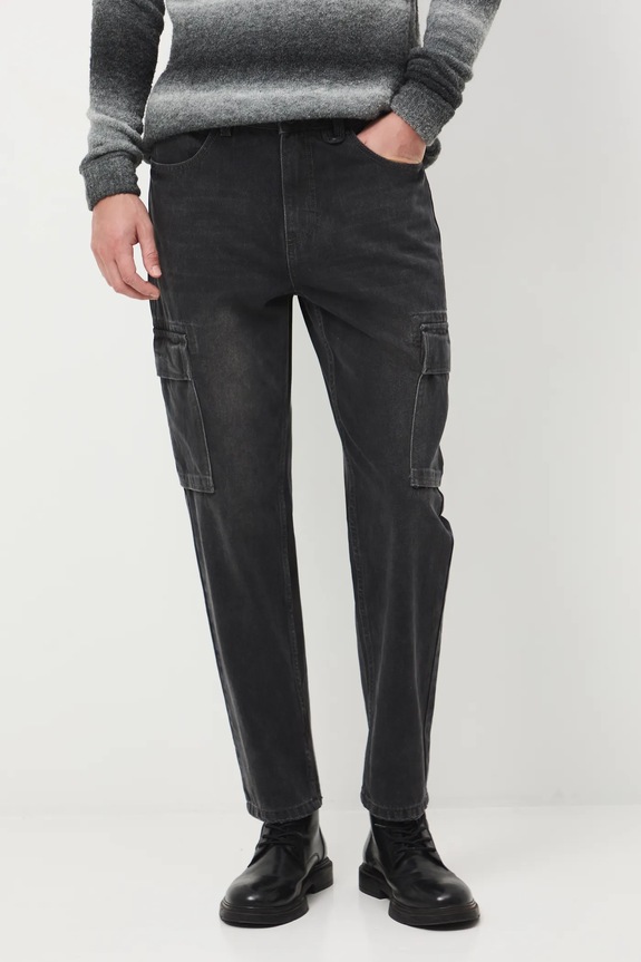 Jeansy bawełniane męskie regular z efektem sprania RW25-SJM806 czarny RW25