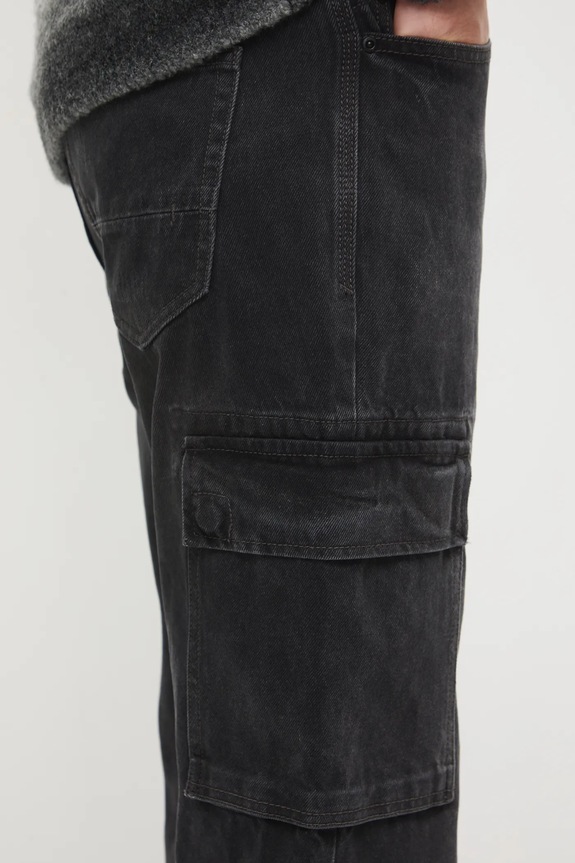 Jeansy bawełniane męskie regular z efektem sprania czarny RW25-SJM806
