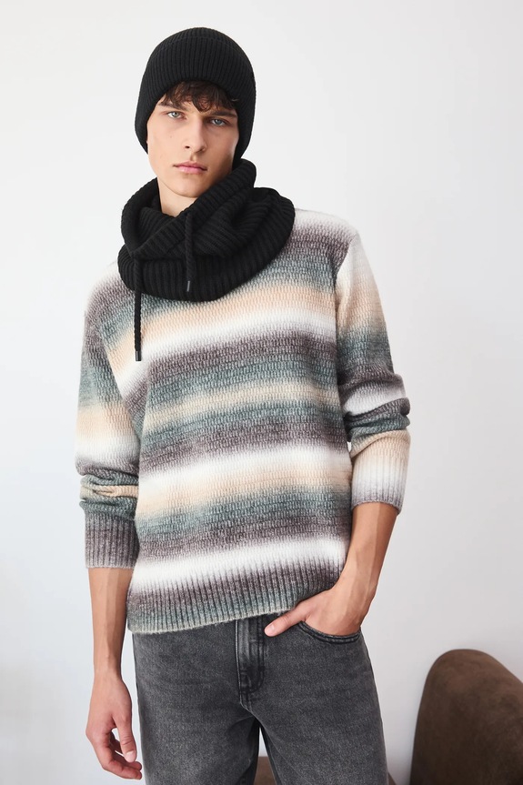 Komin męski z domieszką wełny RW25-SOM700 czarny