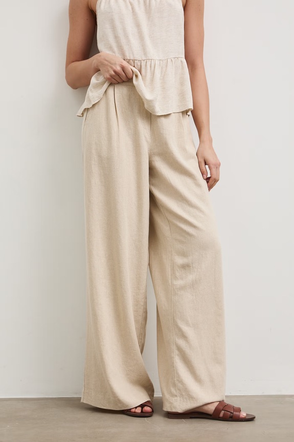 Spodnie damskie wide leg z lnem RW25-SPD101 beżowy RS26