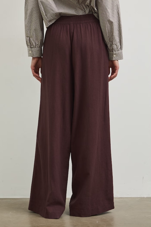 Odzież Spodnie damskie wide leg z lnem RW25-SPD101 brązowy